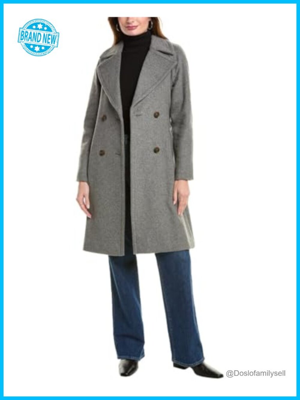 Wool Blend Double-breasted Belted Overcoat Notch Collar